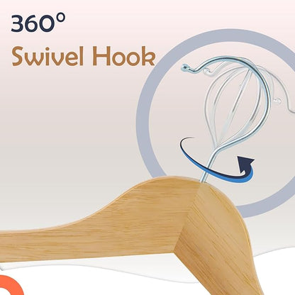 Solid Wooden Hangers 30 Pack, Wood Suit Hangers with Extra Smooth Finish, Precisely Cut Notches & Chrome Swivel Hook, Wooden Clothes Hangers for Shirt Coat Jacket Dress, Natural