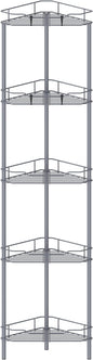 HuggieGems 5 Tier Floor Standing Corner Shower Caddy Organizer Shelf with Hooks, Bathroom Shelves Stand Rack, Dark Gray