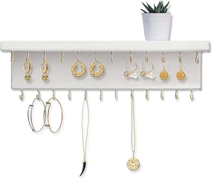 SANY DAYO HOME Necklace Holder Organizer Wall Mounted Jewelry Shelf with 24/30 Hooks, White