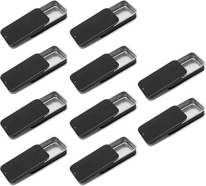 10 Pcs Black Metal Tin Container Slide Lid, 2.36" x 1.38" x 0.39" Metal Tin Container Slide Top for DIY Pills, Solid Perfumes, Lip Balms, Cards and Herbs