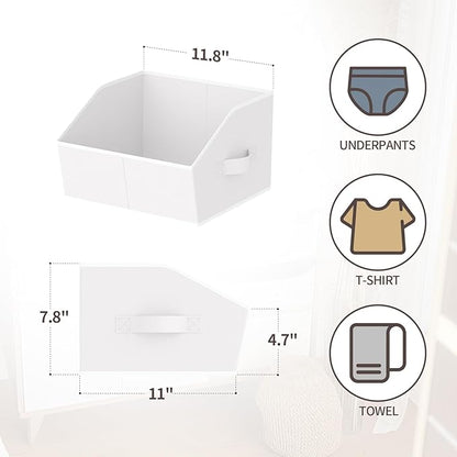 Homsorout Storage Bins for Shelves - Small Trapezoid Closet Shelf Organizer, Fabric Organization Bins with Handles, Storage Baskets for Clothes, Towel, Purse, 6 Pack, White