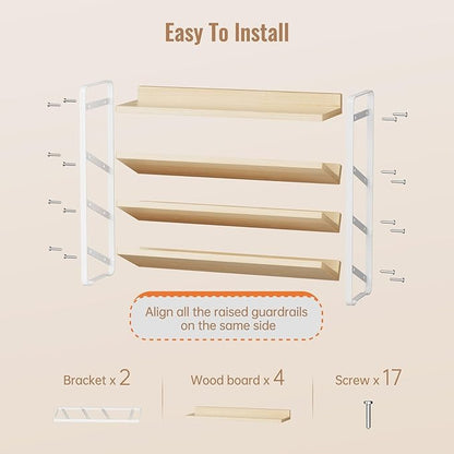 MUDEELA 4 Tier Spice Rack Organizer for Cabinet,Wooden Vertical Spice Shelf, Seasoning Organizer for Countertop, Kitchen, Pantry, Freestanding, 13.4" W × 11.2" H (No Jars Included), White