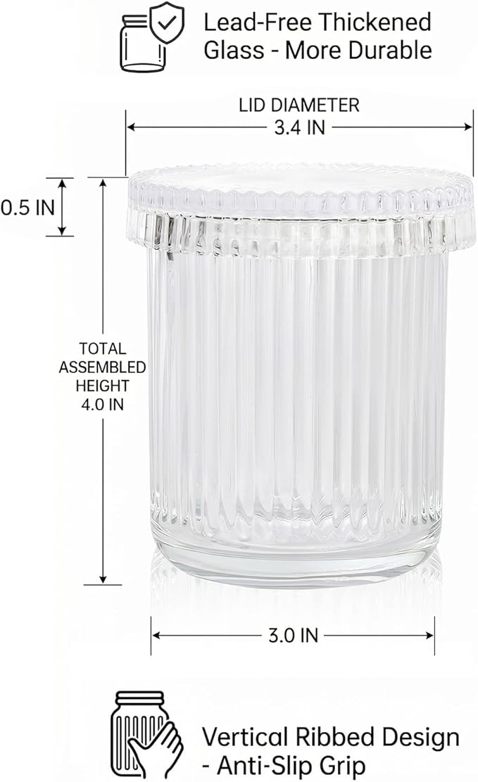 rejomiik Glass Qtip Holder Dispenser 2 Pack, Bathroom Canister Apothecary Jars with Lids, Vanity Makeup Accessories Storage Organizer for Cotton Swabs, Cotton Balls, Pads, Floss Picks, Clear