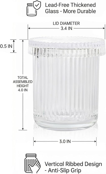 rejomiik Glass Qtip Holder Dispenser 2 Pack, Bathroom Canister Apothecary Jars with Lids, Vanity Makeup Accessories Storage Organizer for Cotton Swabs, Cotton Balls, Pads, Floss Picks, Clear
