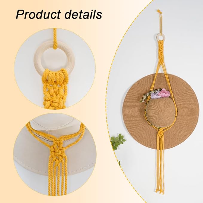 Macrame Hat Hangers for Wall Cowboy Hat Rack for Cowboy Hat Holder for Wall Hat Organizer for Bobo Room Decor Western Gifts for Women