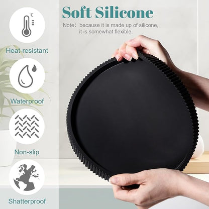 Silicone Bathroom Tray Round Kitchen Counter Organizer Decorative Vanity Accessories Coffee Table Decor for Perfume, Candle, Soap Dish, 12 Inch, Black