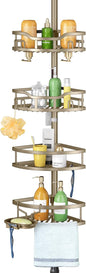 HAMITOR Corner Shower Caddy Tension Pole: Rustproof 4-Tier Bathroom Organizer Shelves for Bathtub Shampoo Storage - 47-121 Inch Quick Install Adjustable Rod Standing Rack with Soap Rack -Tan Khaki
