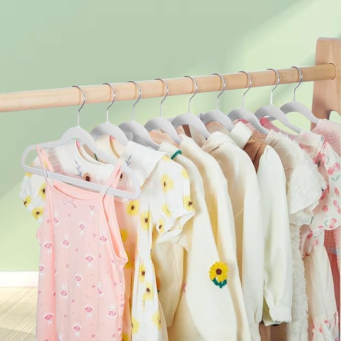 Stormix Baby Clothes Hangers 16 Pack, Kids Velvet Hangers Non-Slip, Clothes Hangers with Shoulder Notches for Toddler Children (White)