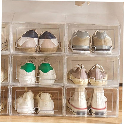 Unomor 4pcs Shoe Box Set Stackable Shoe Storage Boxes Bin for Organization Material Space-saving Storage