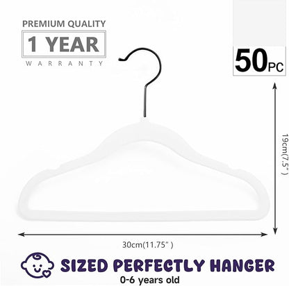 MIZGI Baby Velvet Hangers,Non-Slip Kids & Toddler Hangers,11.8 Inch Hangers for Baby Clothes,Pack of 50(White/Black)