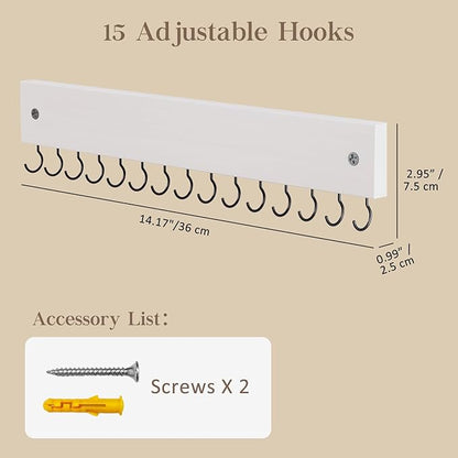 Lolalet olalet Wooden Necklace Holder for Wall with 15 Hooks, Necklaces Hanger Easy Install Wall Mount Necklace Organizer, Jewelry Hangers for Chains, Bracelets, Earrings -2 Set, White