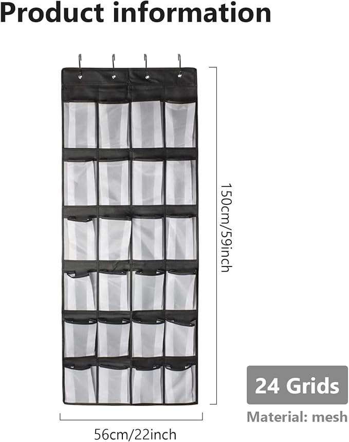 Over Door Shoe Storage 24 Mesh Pockets Over the Door Organiser for Shoes Multifunctional Hanging Shoe Rack Storage for Bedroom, Living Room, Bathroom, For Wardr