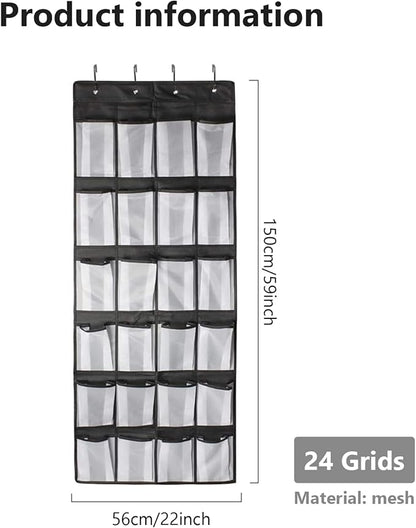 Over Door Shoe Storage 24 Mesh Pockets Over the Door Organiser for Shoes Multifunctional Hanging Shoe Rack Storage for Bedroom, Living Room, Bathroom, For Wardr