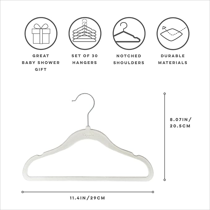 3 Sprouts Velvet Baby Hangers - Non-Slip Hangers for Infant and Toddler Clothes - Slim Space-Saving Design with Nordic Colors for Nursery - 30 Pack - Green
