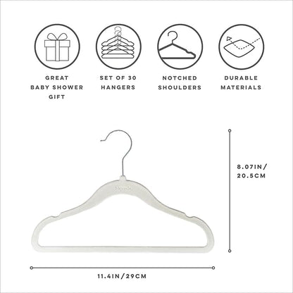 3 Sprouts Velvet Baby Hangers - Non-Slip Hangers for Infant and Toddler Clothes - Slim Space-Saving Design with Nordic Colors for Nursery - 30 Pack - Green