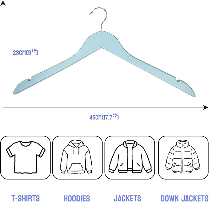 Fresh Blue Wooden Hangers 20 Pack for Adults Heavy Duty Non-Slip Clothes Hangers, Colorful Wood Hangers Pack of 20 Sturdy Coat Hangers for Men Women Shirts Pants Coats Assorted Colors (Blue)