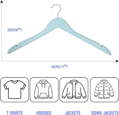 Fresh Blue Wooden Hangers 20 Pack for Adults Heavy Duty Non-Slip Clothes Hangers, Colorful Wood Hangers Pack of 20 Sturdy Coat Hangers for Men Women Shirts Pants Coats Assorted Colors (Blue)