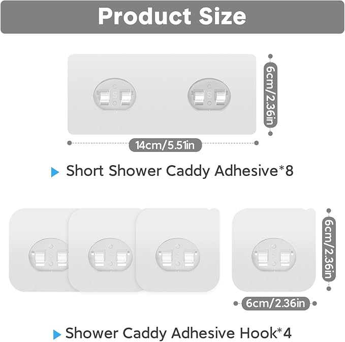 12 Pack Adhesive Replacement, Strong Adhesive Hooks, Waterproof Adhesive Strips, No Drilling, for Bathroom Storage Shelves and Kitchen Racks