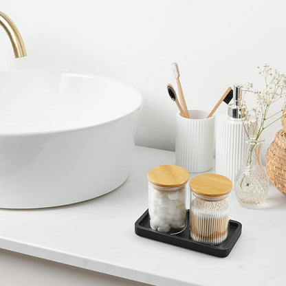 ALELION 8" Bathroom Vanity Tray for Counter - Wood Tray for Dresser Tops Perfume Jewelry Candle Key Catchall - Black Kitchen Countertop Organizer for Soap Dispenser and Sponge Holder