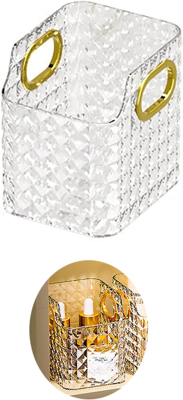 Cosmetics Makeup Organizer,Clear Diamond Crystal Makeup Organizer,skincare organizers,for Vanity Decor,Bathroom Countertops,Desk Storage Container,Cosmetic Display cases (White)