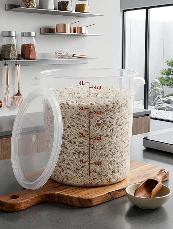 4 Quart Translucent Food Storage Container with Lid, BPA-Free Round Plastic Bucket for Dough Proofing, Brining & Pantry Organization