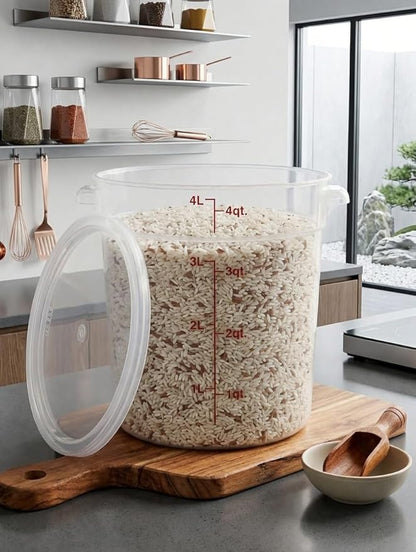 4 Quart Translucent Food Storage Container with Lid, BPA-Free Round Plastic Bucket for Dough Proofing, Brining & Pantry Organization