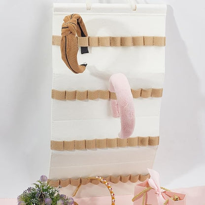 Felt Hanging Headband Holder with 40 Elastic Hair Bows Organizer White Wall Headbands Display Storage Ribbon Hair Hoops Hairbands Hair Accessory Holder Wall Hanging Decor for Home Women