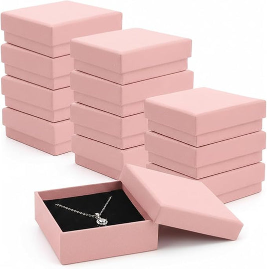 Rocutus Jewelry Gift Boxes for Necklace, Earring, Ring - Cotton Filled Cardboard Paper Jewelry Box Gift Cases for Wedding, 12 Pack Engagement, Gift Packaging, Luxury Jewelry Box, Ring Box (Pink)