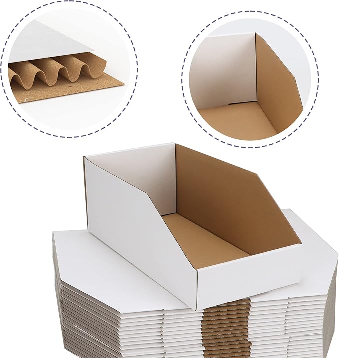 EXYGLO Cardboard Boxes, Pack of 35 Corrugated Storage Bins 12x6x4.5 inch Pantry Organizer Bins for Shelves Garage Office Organization