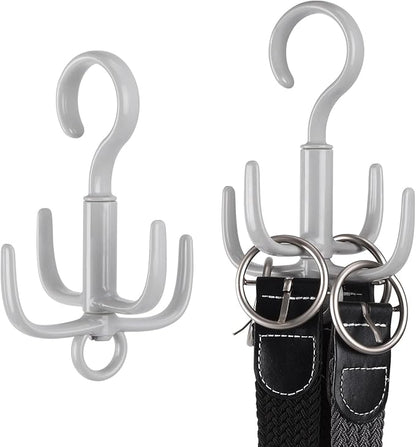Space-Saving Tie Hanger, Small Space Storage and Organizer, 2 Piece Set, 360° Rotatable Portable Closet Organizers for Belt, Scarf, Bras, Tank top, Purses Etc(Gray)