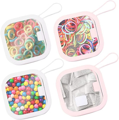 4PCS Travel Hair Tie Organizer, Portable Travel Qtip Holder Cotton Swabs Dispenser, Travel Hair Accessories Organizer, Hair Box Organizer for Girls ,Small Items Organizer 3.7x3.7x1.2 In (Pink+White)