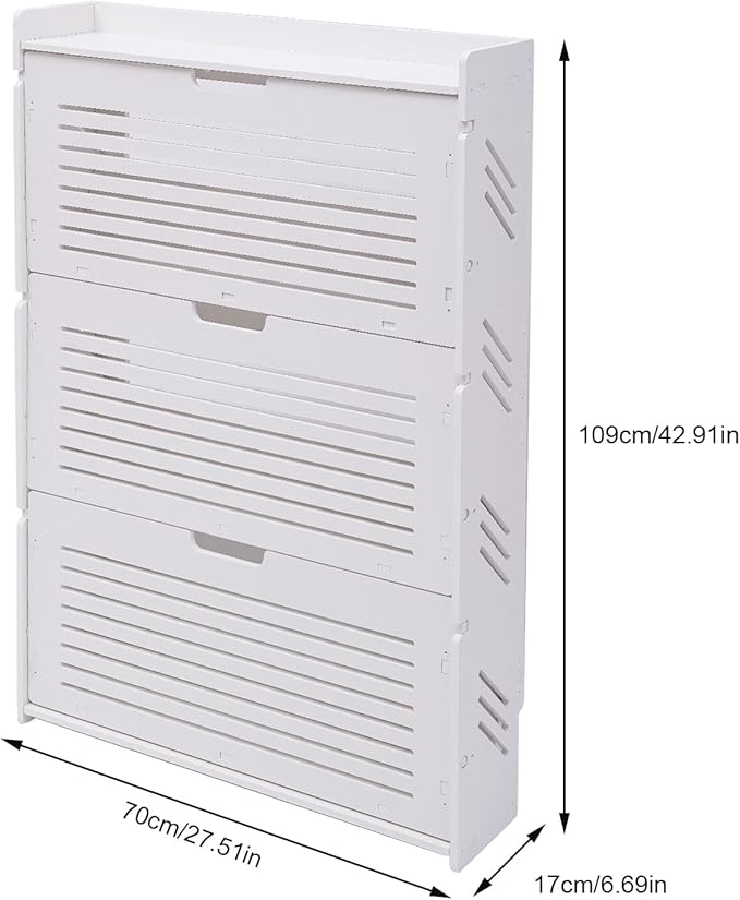 3-Layer Shoe OrganizerModern Shoe Storage Cabinet White Tipping Shoe Cabinet Shoe Rack Cabinet for Entryway Ultra-Thin Shoe Cabinet Entryway Shoe Storage 27.56 * 6.69 * 42.91inch