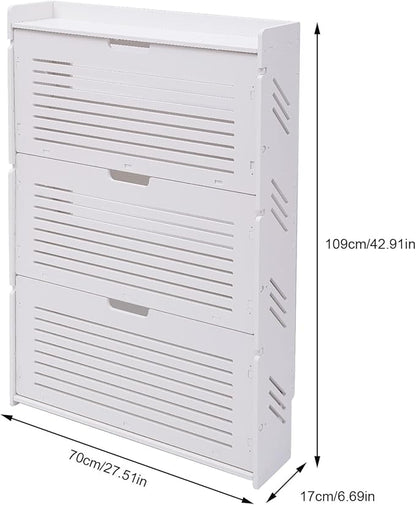 3-Layer Shoe OrganizerModern Shoe Storage Cabinet White Tipping Shoe Cabinet Shoe Rack Cabinet for Entryway Ultra-Thin Shoe Cabinet Entryway Shoe Storage 27.56 * 6.69 * 42.91inch