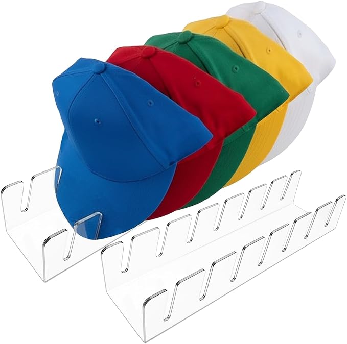Hat Organizer for Baseball Caps 2Pcs No Install Acrylic Hat Racks for 14 Baseball Caps Storage Organizer for Closet, Bedroom, Dresser, Office Display Holder Durable