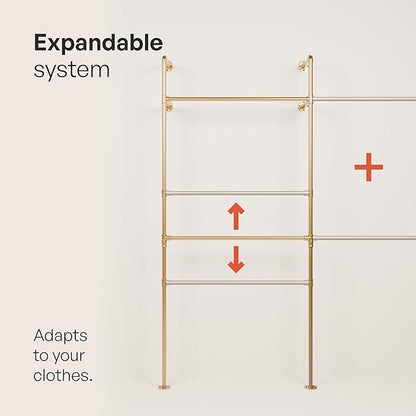 pamo Industrial Pipe Clothing Rack Gold - 794 lbs Capacity - Wall Mounted Clothes Rack and Walk In Closet for Wardrobe