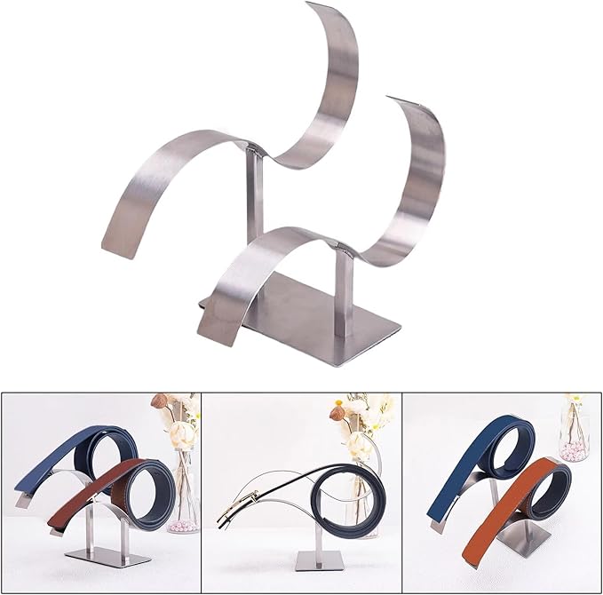 Stainless Steel Belt Display Stand Rack Belt Holder Organizer Belt Storage Organizer and Displayer for 2 Belts Retail Store Display or Home Use