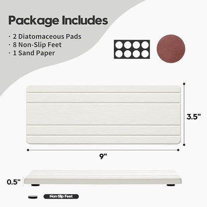 Razborci 2PCS Diatomite Quick Stone Drying Tray Mat for Bathroom & Kitchen Counter, Instant Dry Water Absorbent Drink Bar Coaster,Vanity Sink Caddy Organizer,Dish Soap Sponge Holder, White,9"x3.5"