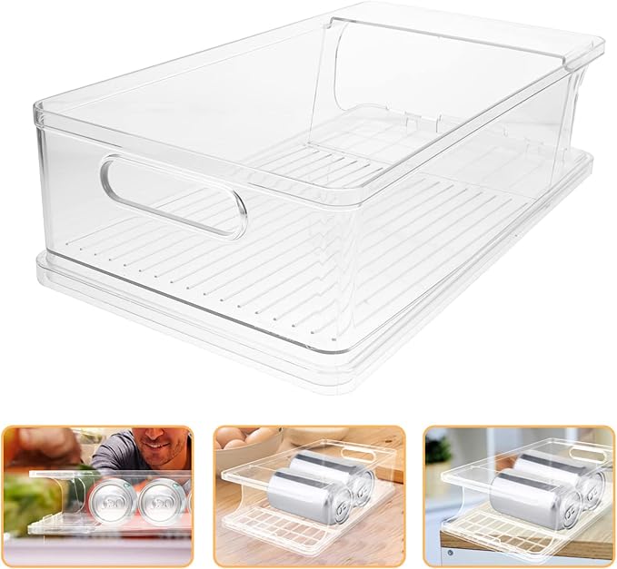 Levemolo Refrigerator Can Organizer Bin Stackable Rolling Beverage Holder for Easy Access Space-saving Drink Storage for Cans and Bottles for Fridges Pantries and Cabinets