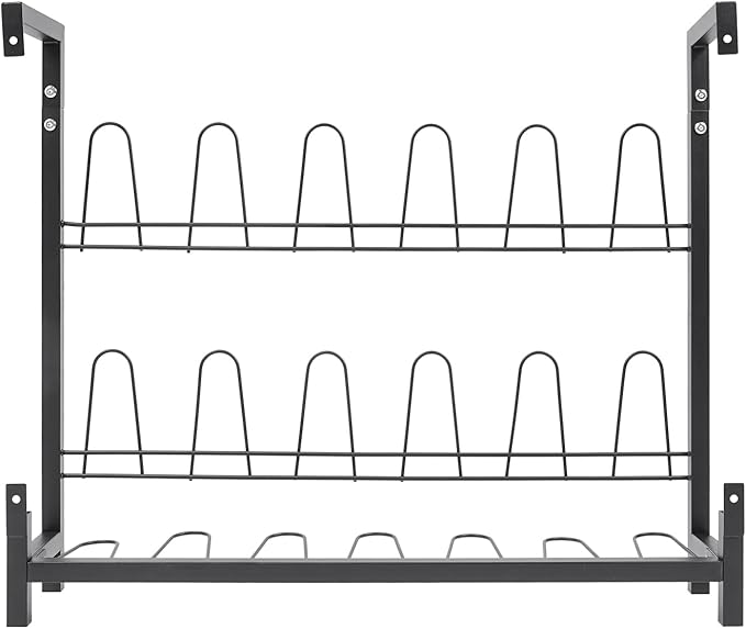 DouSeiAi Metal Wall Mounted Shoe Rack – 3-Tier Hanging Shoe Organizer with 18 Hooks, Space-Saving Boot & Shoe Holder for Walk in Closet, Mudroom, Entryway, Garage, Holds 9 Pairs