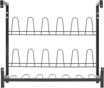 DouSeiAi Metal Wall Mounted Shoe Rack – 3-Tier Hanging Shoe Organizer with 18 Hooks, Space-Saving Boot & Shoe Holder for Walk in Closet, Mudroom, Entryway, Garage, Holds 9 Pairs