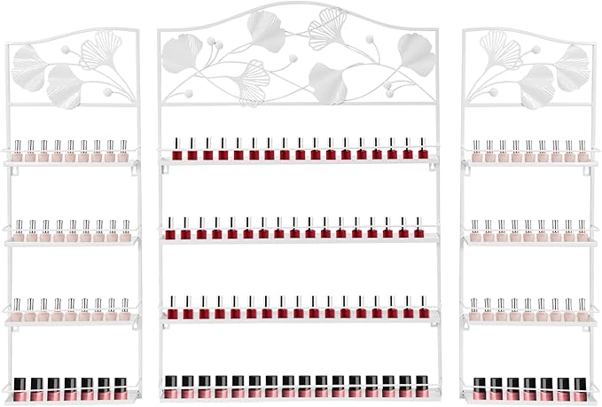 4 Tier Wall-Mounted Nail Polish Storage Racks 3PCS Metal Nail Polish Organizer Shelf for Wall Cosmetic Display Cases Perfume Lipstick Display Stand for Home Spa Nail Salon