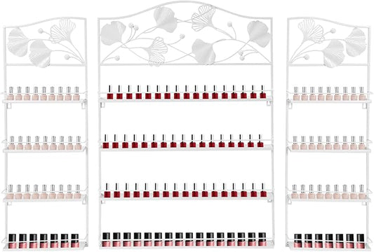 4 Tier Wall-Mounted Nail Polish Storage Racks 3PCS Metal Nail Polish Organizer Shelf for Wall Cosmetic Display Cases Perfume Lipstick Display Stand for Home Spa Nail Salon