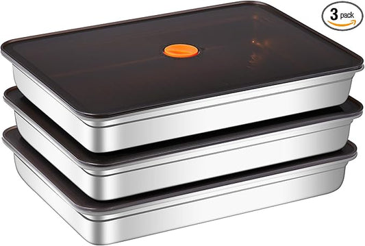 Stainless Steel Food Storage Containers with Airtight Lids, 3 Pack Leakproof Meal Prep Containers, Reusable Bento Boxes for Food, Dishwasher & Freezer Safe Containers for Fruits, Snacks, Leftovers