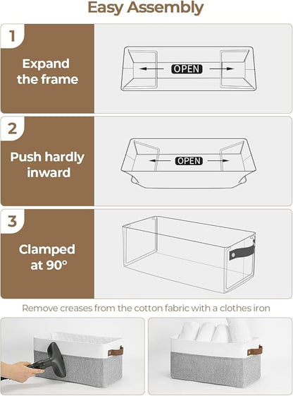 StorageWorks Narrow Storage Bins, Small Basket for Closet and Shelves, Rectangular Fabric Organizer with Handles, Toilet Paper Storage, Gray and White, 2-Pack