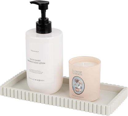 Silicone Bathroom Tray Small Vanity Organizer Rectangle Sink Caddy Sponge Holder Kitchen Counter Decor for Dish Soap, Perfume, Candle, Beige