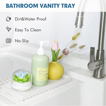 Bloss Counter Tray Set for Bathroom/Kitchen - 15.7" Silicone Tray for Kitchen Countertop, Soap and Sponge Holder, Bathroom Vanity Traty for Perfume,Jewelry,Candle,Key Tray