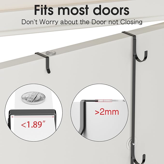 Over Door Hat Organizer,2 Pack Hat Rack with 6 Hooks and 4 Anti-Shake Adhesive Pads,Baseball Hat Organizer Holds Up to 30 Hats, Hat Storage for Door, Bedroom,Closet (Black)
