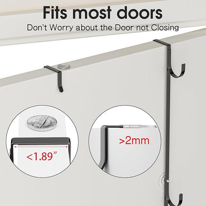 Over Door Hat Organizer,2 Pack Hat Rack with 6 Hooks and 4 Anti-Shake Adhesive Pads,Baseball Hat Organizer Holds Up to 30 Hats, Hat Storage for Door, Bedroom,Closet (Black)