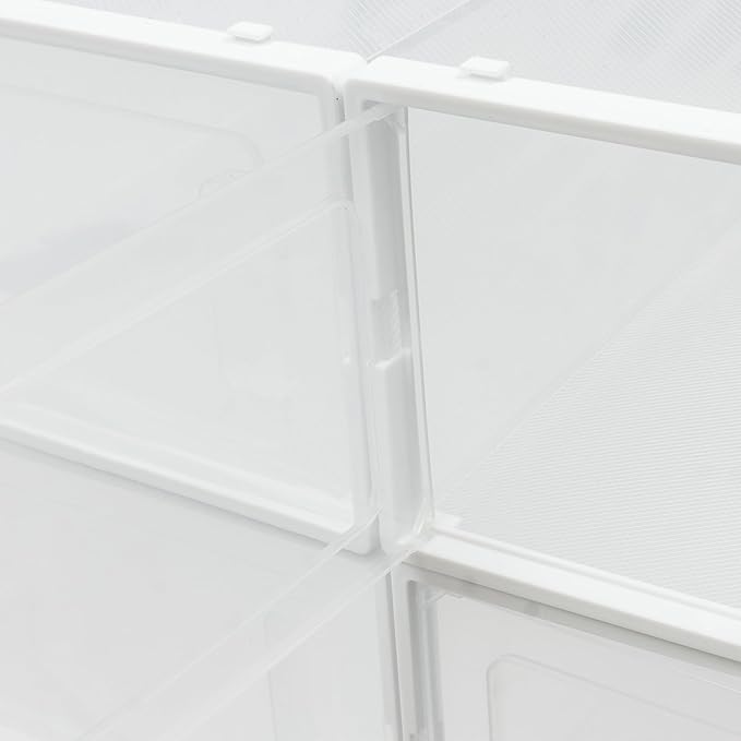 20 Pack Shoe Storage Boxes, Plastic Stackable Foldable Shoe Boxes with Clear Front Opening Door for Sneakers Flats Slippers Sandals Casual Shoes, Space Saving, 13.58*9.06*5.51in (White)