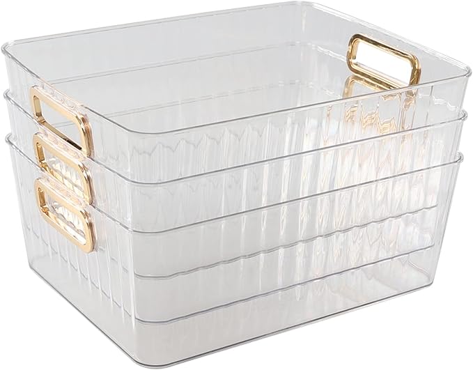 Bringer Clear Plastic Storage Bin, 4-Pack Multi-use Prganizer Bins